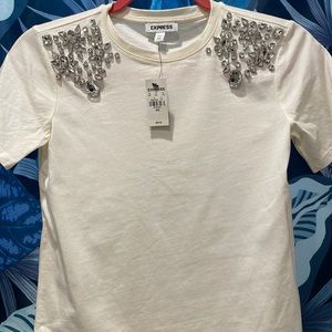 Express NEW WITH Tags 🤍 XXS 🤍 JEWEL Embellished crew neck tee shirt